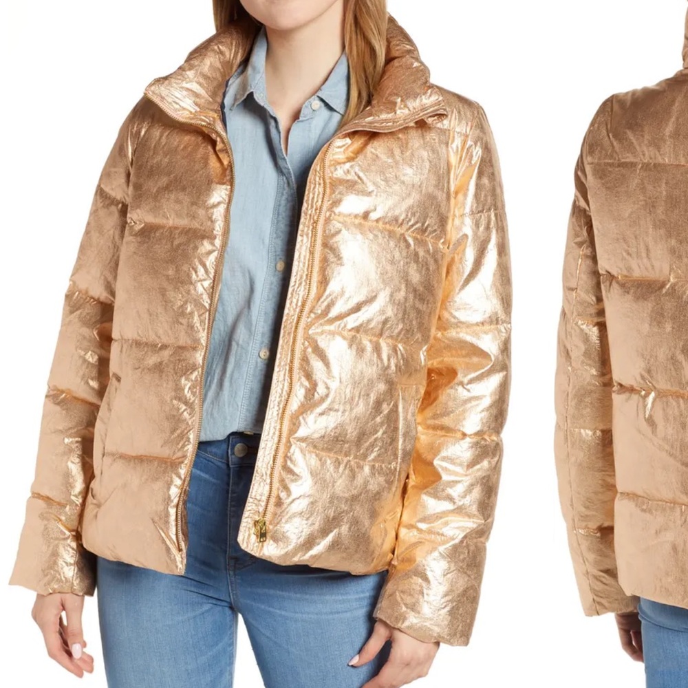*Last Chance* J.Crew Metallic Puffer Jacket with PrimaLoft Rose Gold 🤍 - Picture 1 of 6